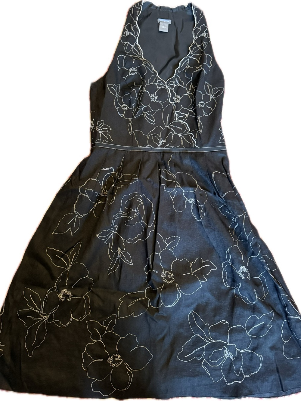 Ann Taylor Black Floral Embroidered Dress Size 6